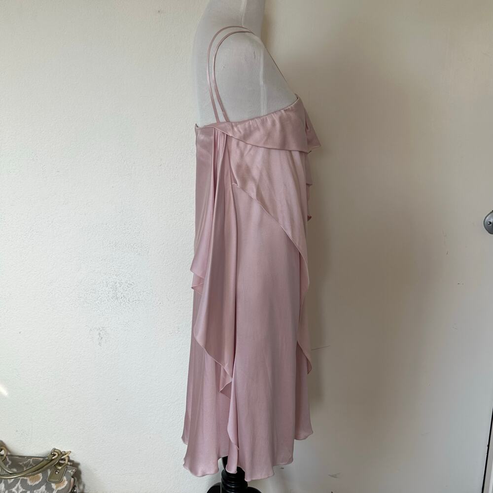 Renato Nucci Paris 100% Silk Blush Ruffle Slip Dress Midi Elegant French Design - Picture 9 of 13